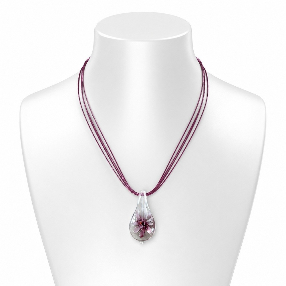 Unbranded Glass Pendant Necklace Women OS Purple Good Floral Teardrop Artisan - Picture 3 of 10